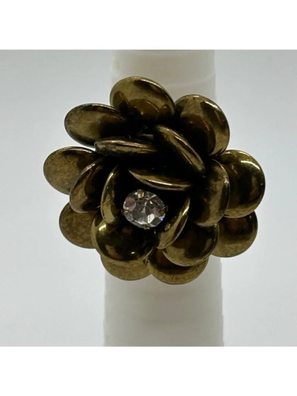 Joan Rivers Gold Tone Flower Ring With Crystal Center Statement Accessory